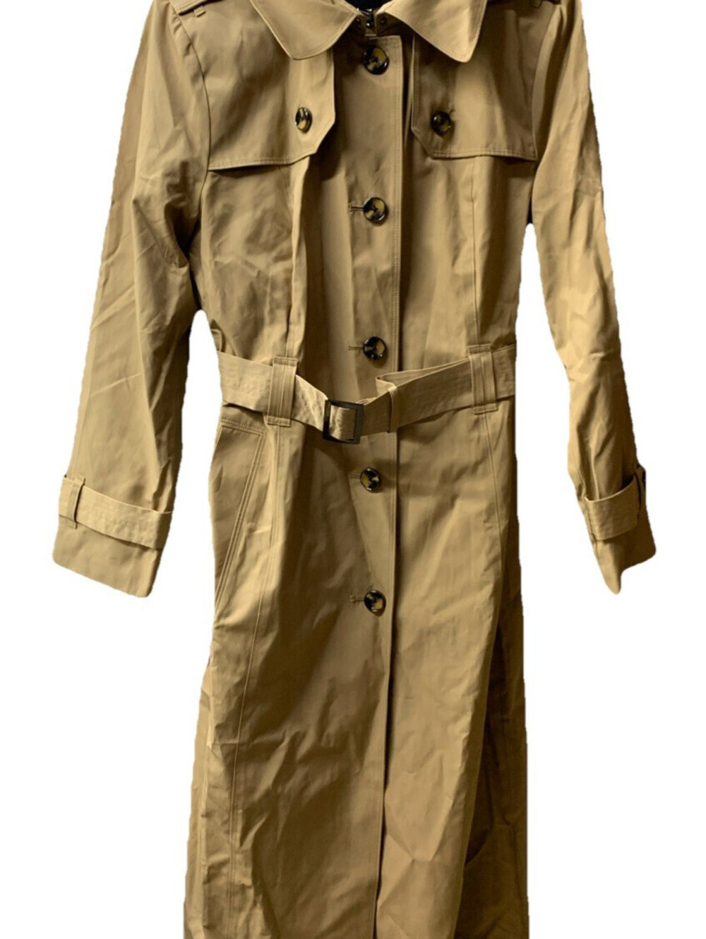 London Fog Women's British Khaki Hooded Double Breasted Trench Coat Size Large